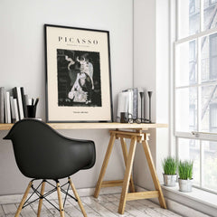 Picasso Guernica Inspired Bull Mother Figure Art Print Abstract Black White Poster Collection displayed in a modern interior.