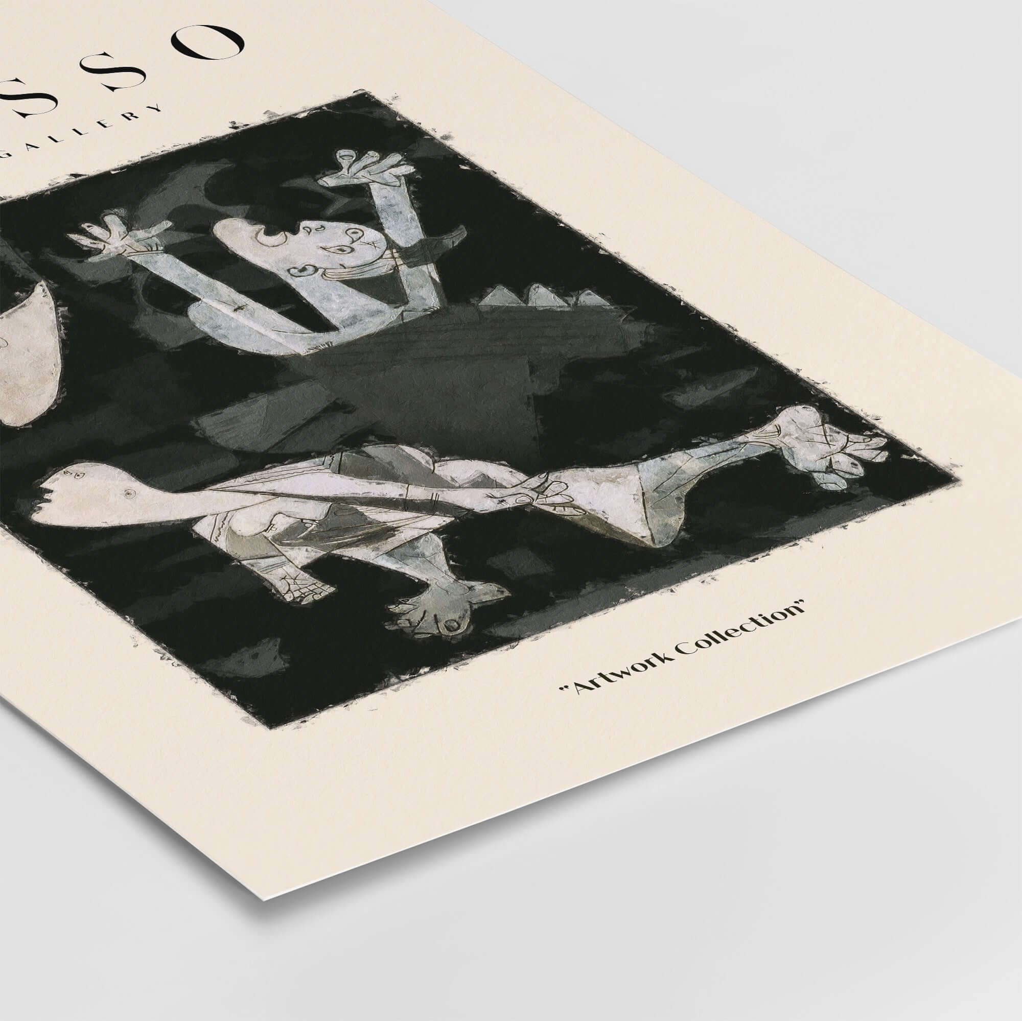 Picasso Guernica Inspired Falling Figures Art Print Abstract Black White Poster Collection featuring distressed figures.