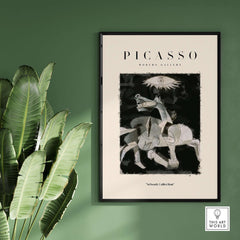 Picasso Guernica Inspired Horse Figure Art Print Abstract Black White Poster Artwork Collection displayed in a modern setting
