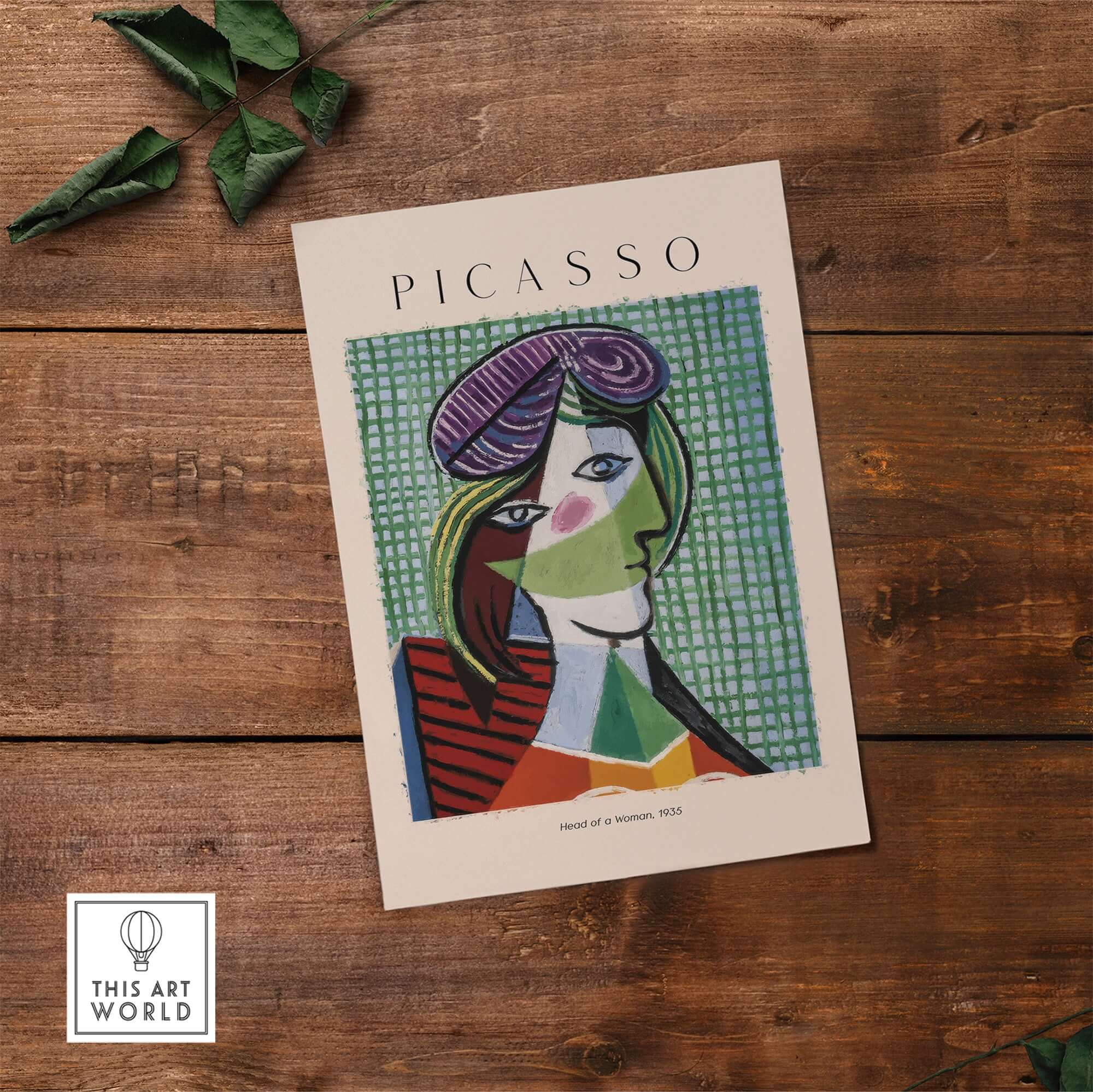 Picasso Head of a Woman 1935 Art Print Cubist Portrait Poster Colorful Wall Art featuring a colorful abstract woman.
