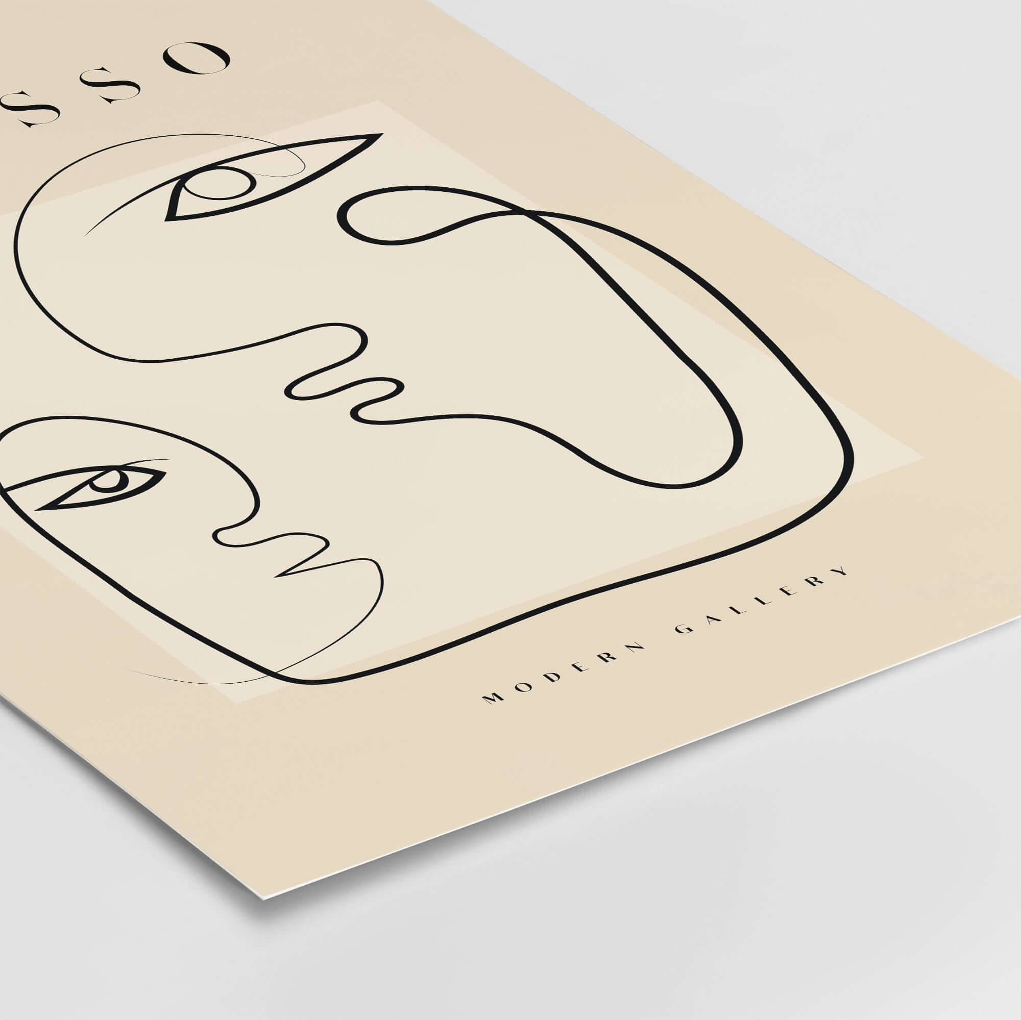 Picasso Interacting Abstract Faces Line Art Modern Gallery Minimalist Print Poster featuring two abstract faces.