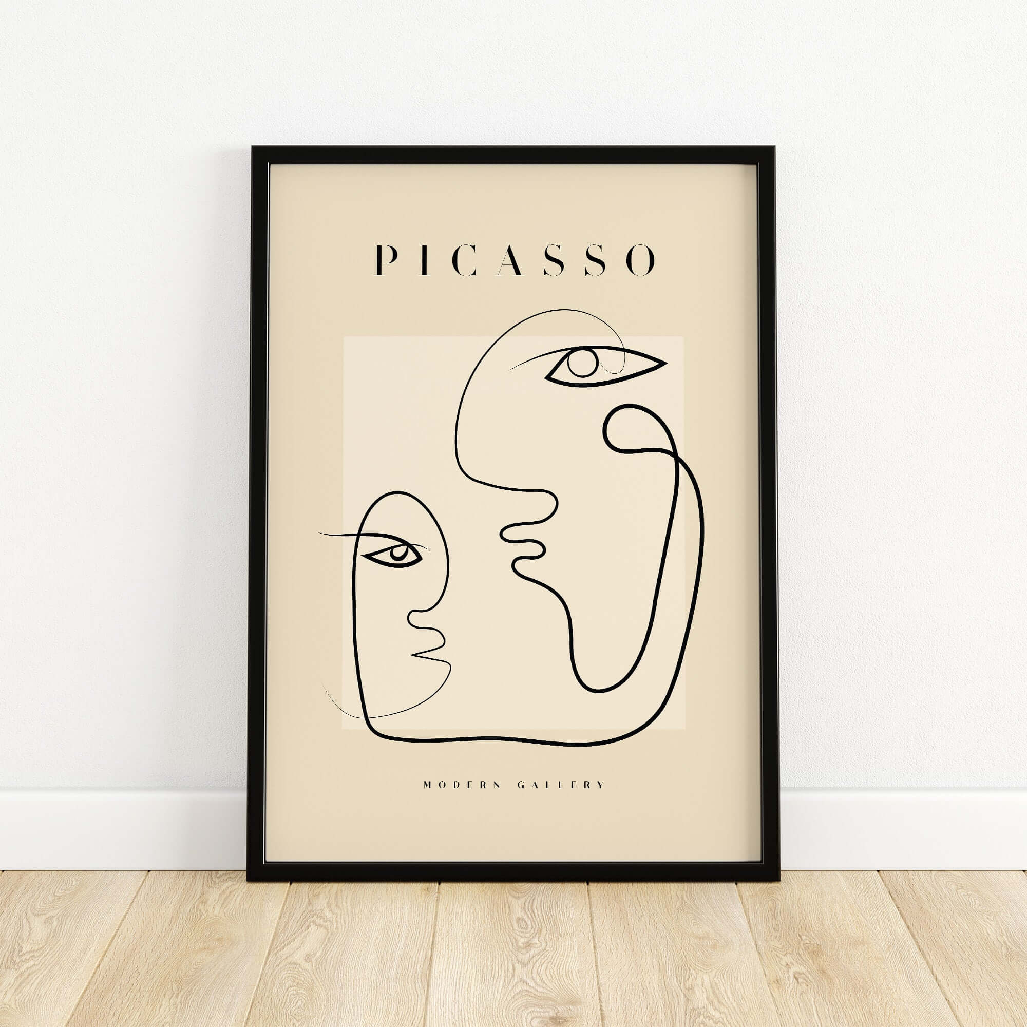 Picasso Interacting Abstract Faces Line Art Modern Gallery Minimalist Print Poster featuring expressive line art faces.