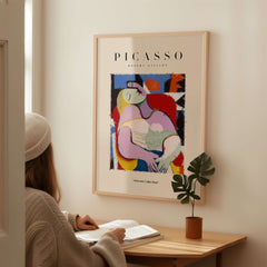 Picasso Le Rêve Inspired Reclining Woman Art Print Cubist Poster Artwork Collection displayed in a cozy setting