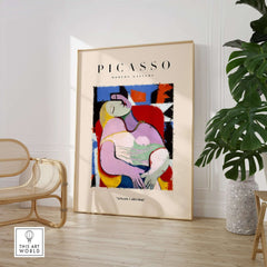 Picasso Le Rêve Inspired Reclining Woman Art Print Cubist Poster Artwork Collection displayed in a modern interior setting.