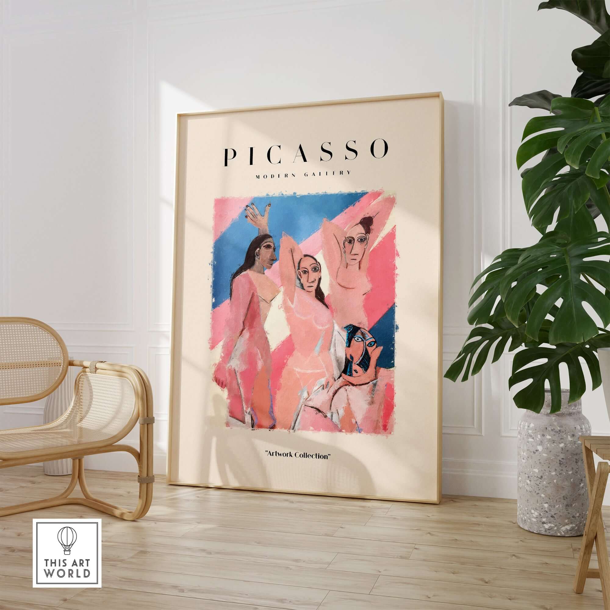 Picasso Les Demoiselles d Avignon Inspired Art Print Abstract Figures Poster Artwork Collection showcased in a modern setting.