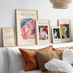 Picasso Les Demoiselles d Avignon Inspired Art Print Abstract Figures Poster Artwork Collection displayed in stylish frames