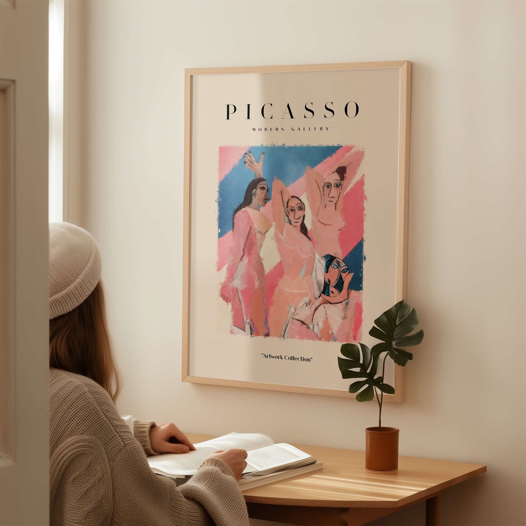 Picasso Les Demoiselles d Avignon Inspired Art Print Abstract Figures Poster Artwork Collection showcased in a modern interior.