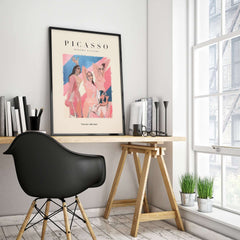 Picasso Les Demoiselles d Avignon Inspired Art Print Abstract Figures Poster Artwork Collection displayed in modern home office