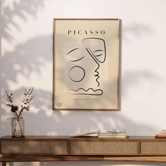 Picasso Line Art Abstract Profile Geometric Modern Gallery Wall Art Print on display with stylish decor.
