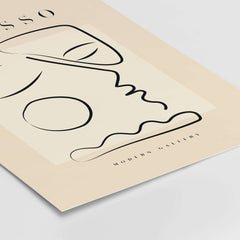 Picasso Line Art Abstract Profile Geometric Modern Gallery Wall Art Print featuring abstract face design on beige background.