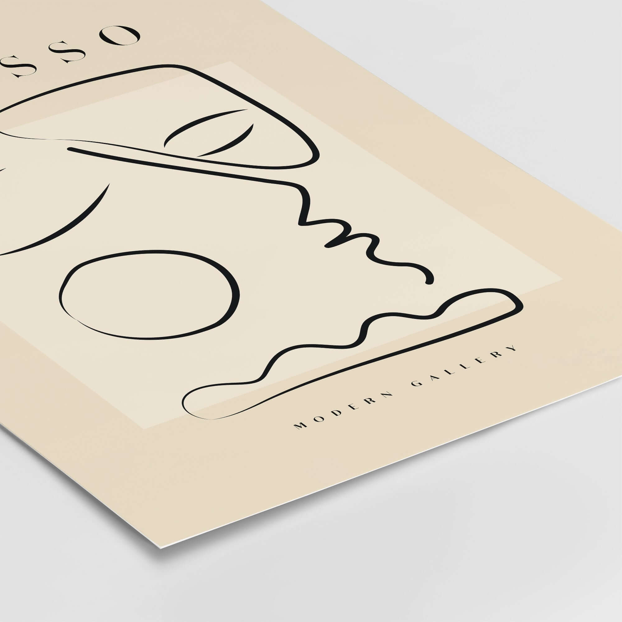 Picasso Line Art Abstract Profile Geometric Modern Gallery Wall Art Print featuring abstract face design on beige background.