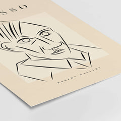 Picasso Man Portrait Sharp Lines Abstract Face Poster Modern Gallery Print Wall Art featuring minimalist line art.