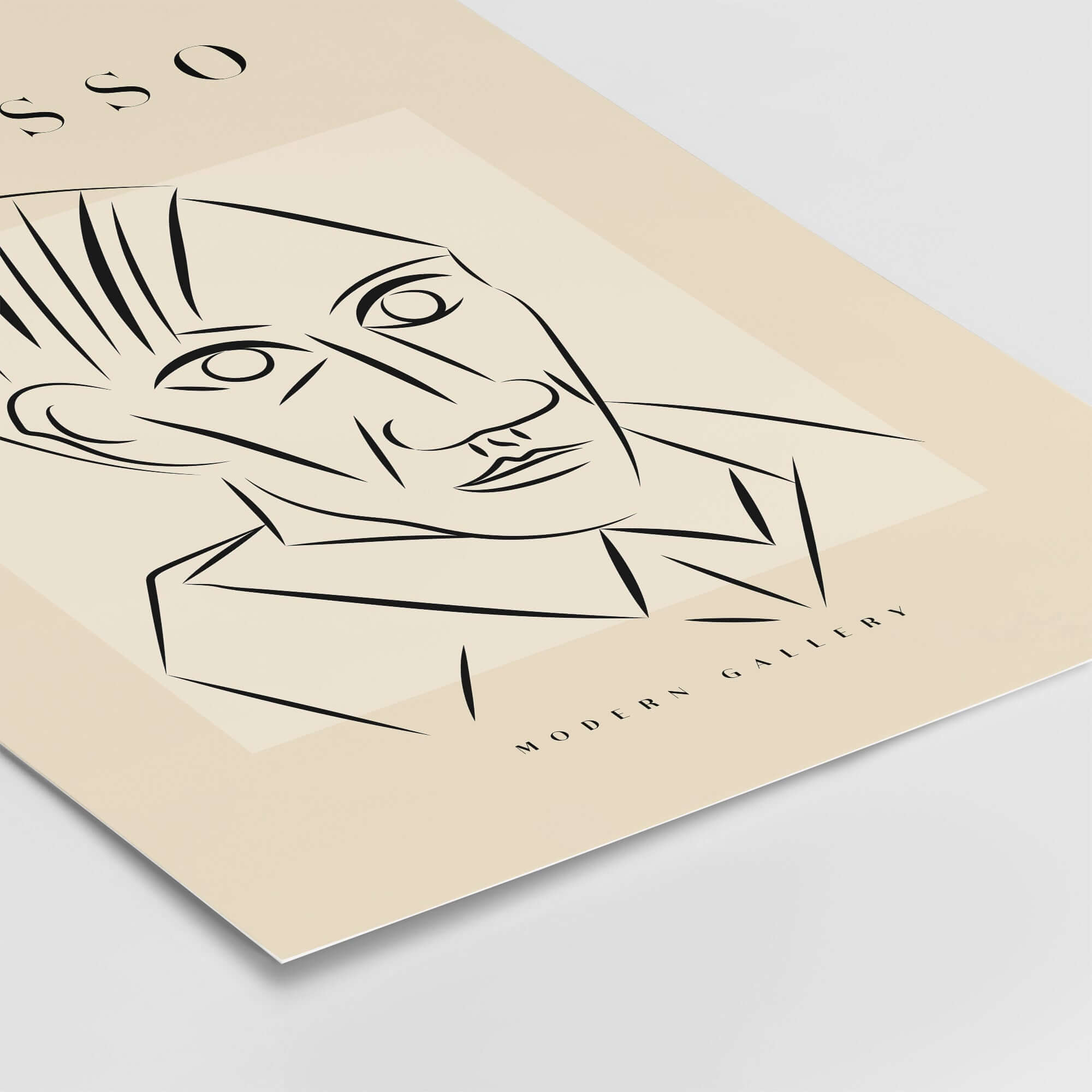 Picasso Man Portrait Sharp Lines Abstract Face Poster Modern Gallery Print Wall Art featuring minimalist line art.