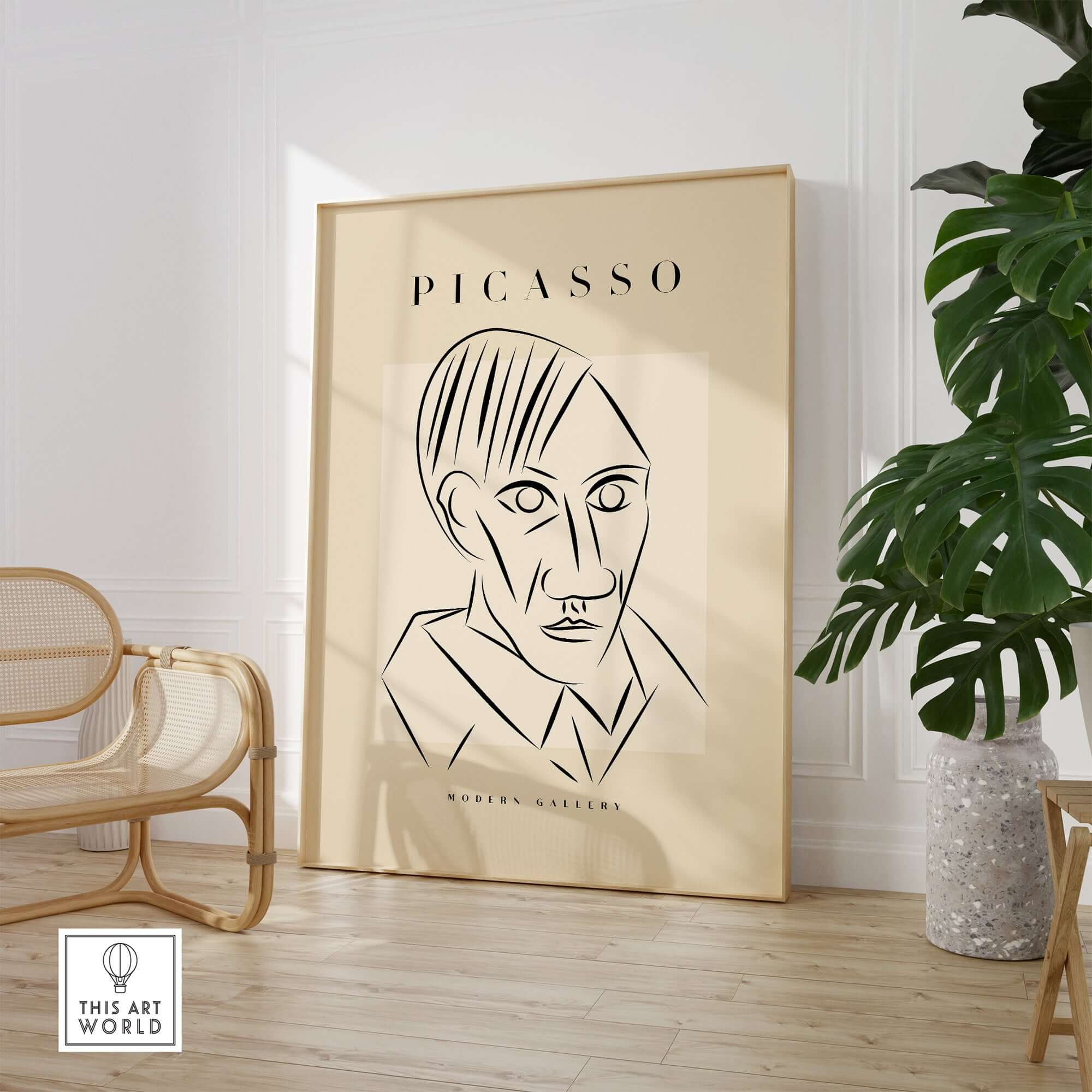 Picasso Man Portrait Sharp Lines Abstract Face Poster Modern Gallery Print Wall Art displayed in a stylish interior.
