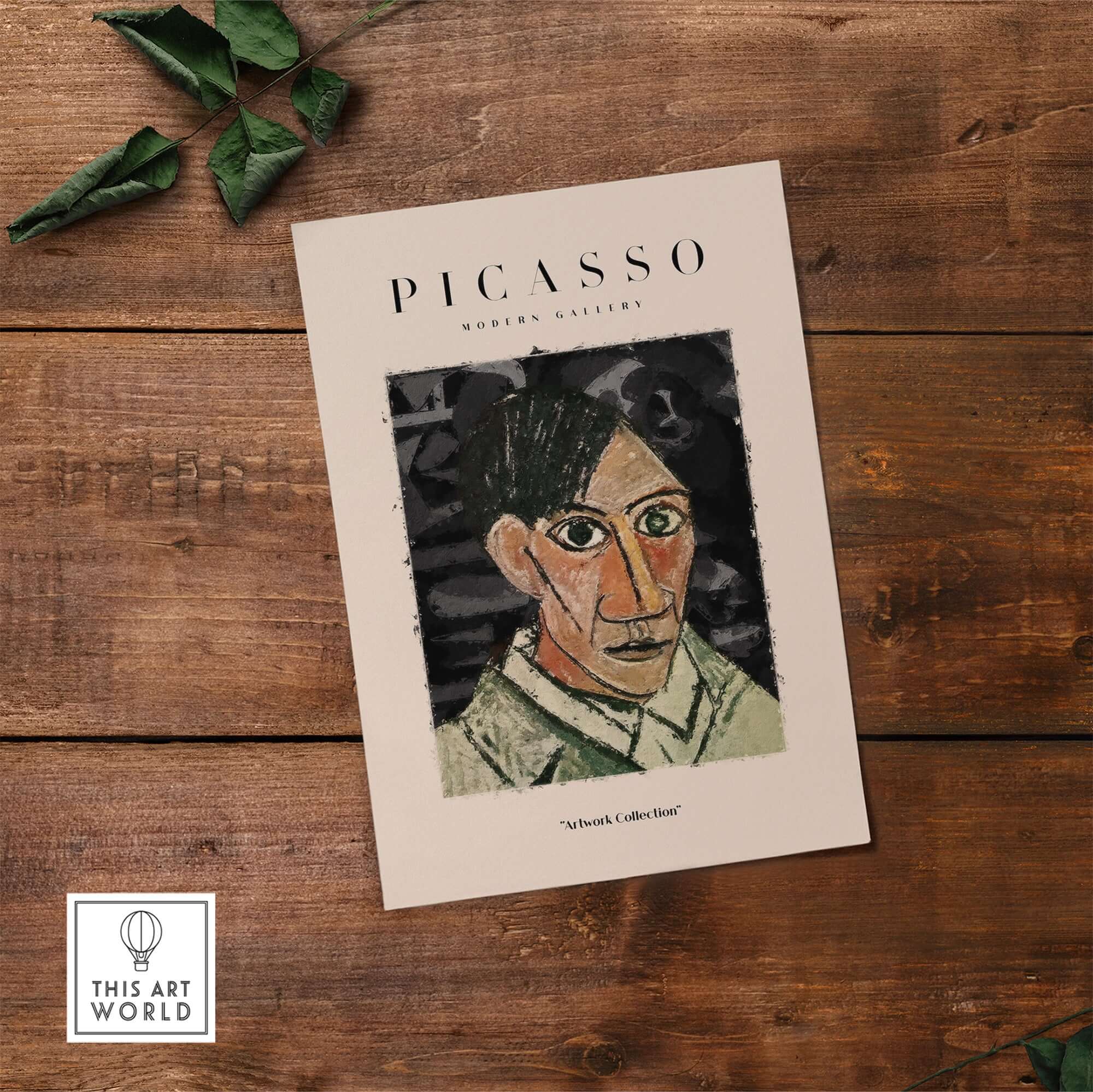 Picasso Man Portrait Cubist Style Art Print Modern Gallery Artwork Poster Wall Decor on textured wooden background