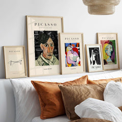 Picasso Man Portrait Cubist Style Art Print Modern Gallery Artwork Poster Wall Decor displayed in framed art collection.