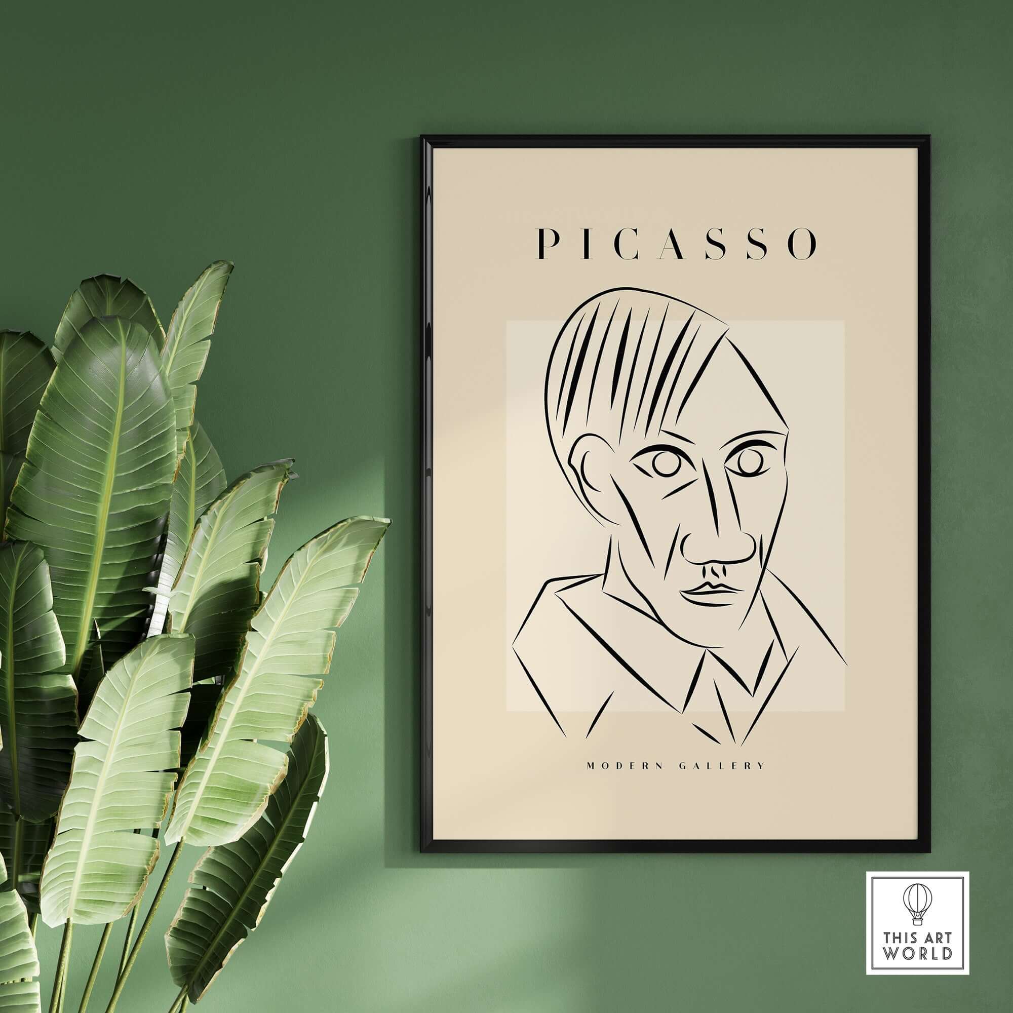 Picasso Man Portrait Sharp Lines Abstract Face Poster Modern Gallery Print Wall Art displayed in a stylish home setting.
