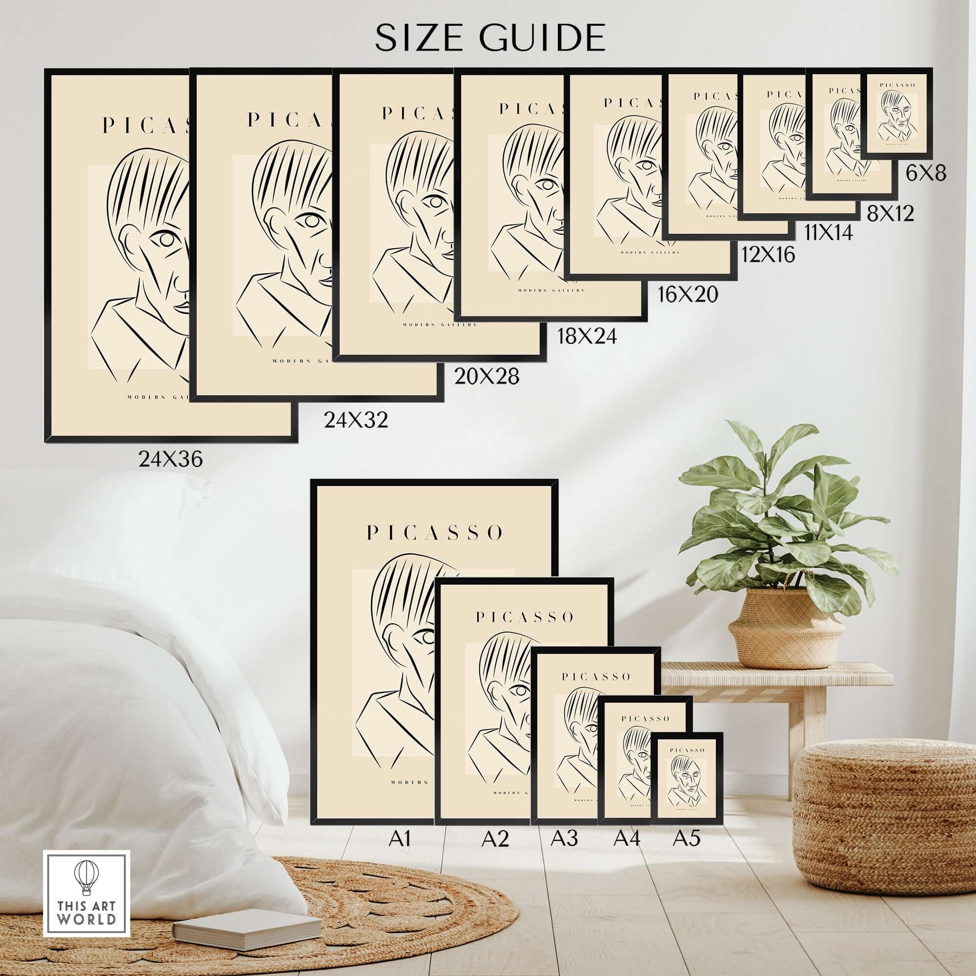 Picasso Man Portrait Sharp Lines Abstract Face Poster Modern Gallery Print Wall Art Size Guide