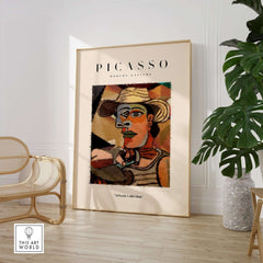 Picasso Man Straw Hat Abstract Portrait Art Print Cubist Poster Artwork Collection displayed in modern living space.