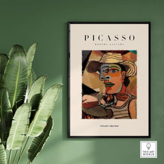 Picasso Man Straw Hat Abstract Portrait Art Print Cubist Poster Artwork Collection displayed in a modern setting