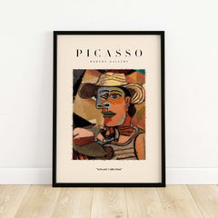 Picasso Man Straw Hat Abstract Portrait Art Print Cubist Poster Artwork Collection framed in a stylish gallery setting.