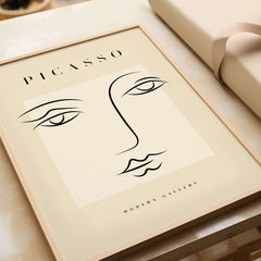 Picasso Minimalist Face Outline Line Art Simple Abstract Poster Modern Gallery Print displayed on a neutral background.