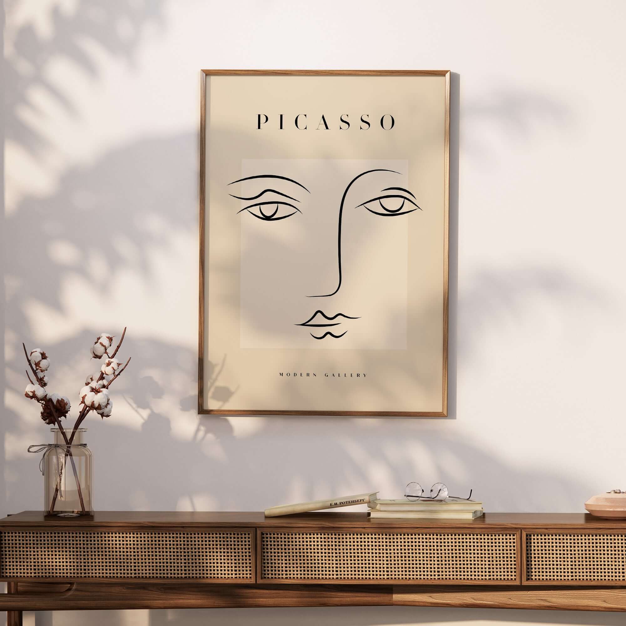 Picasso Minimalist Face Outline Line Art Simple Abstract Poster Modern Gallery Print displayed on a stylish wall.