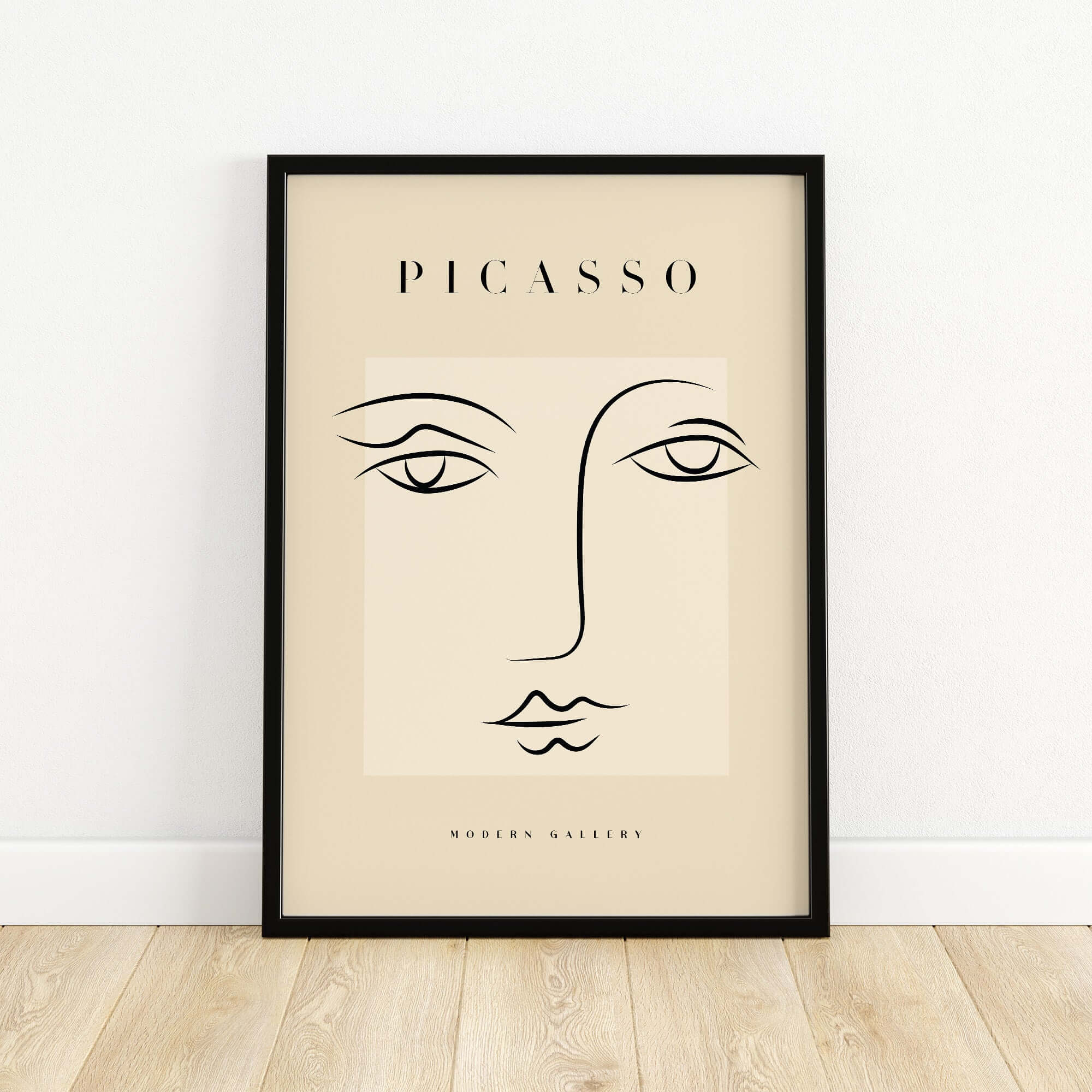 Picasso Minimalist Face Outline Line Art Simple Abstract Poster Modern Gallery Print featuring elegant line art on beige.