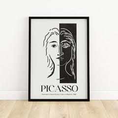 Picasso Portrait Deux Parties Black White Split Face Art Print Poster featuring abstract duality design.