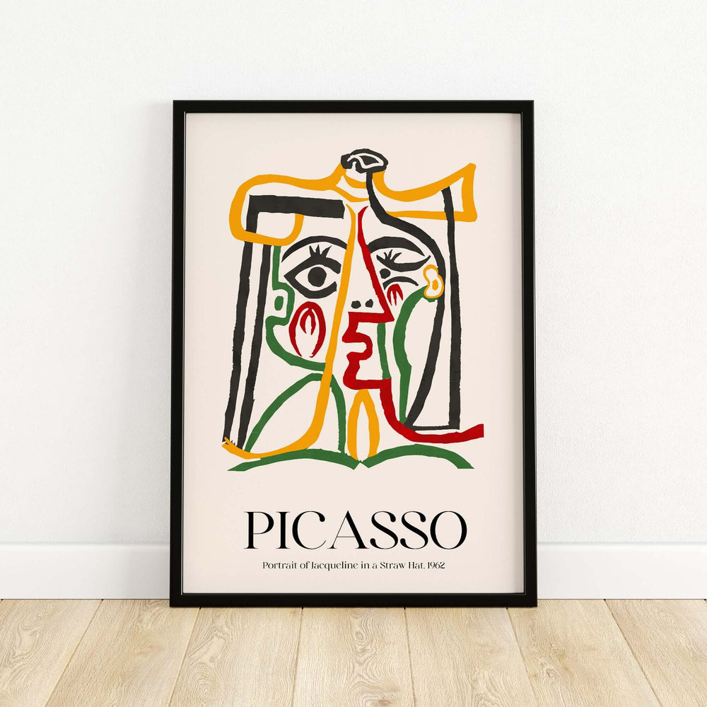 Picasso abstract portrait of Jacqueline in a straw hat 1962 print with bold colors and lines