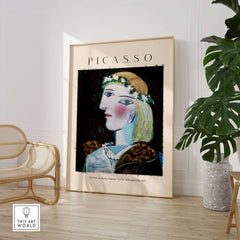 Picasso Portrait Marie Thérèse Walter Garland 1937 Art Print Cubist Woman Poster displayed in a stylish interior.