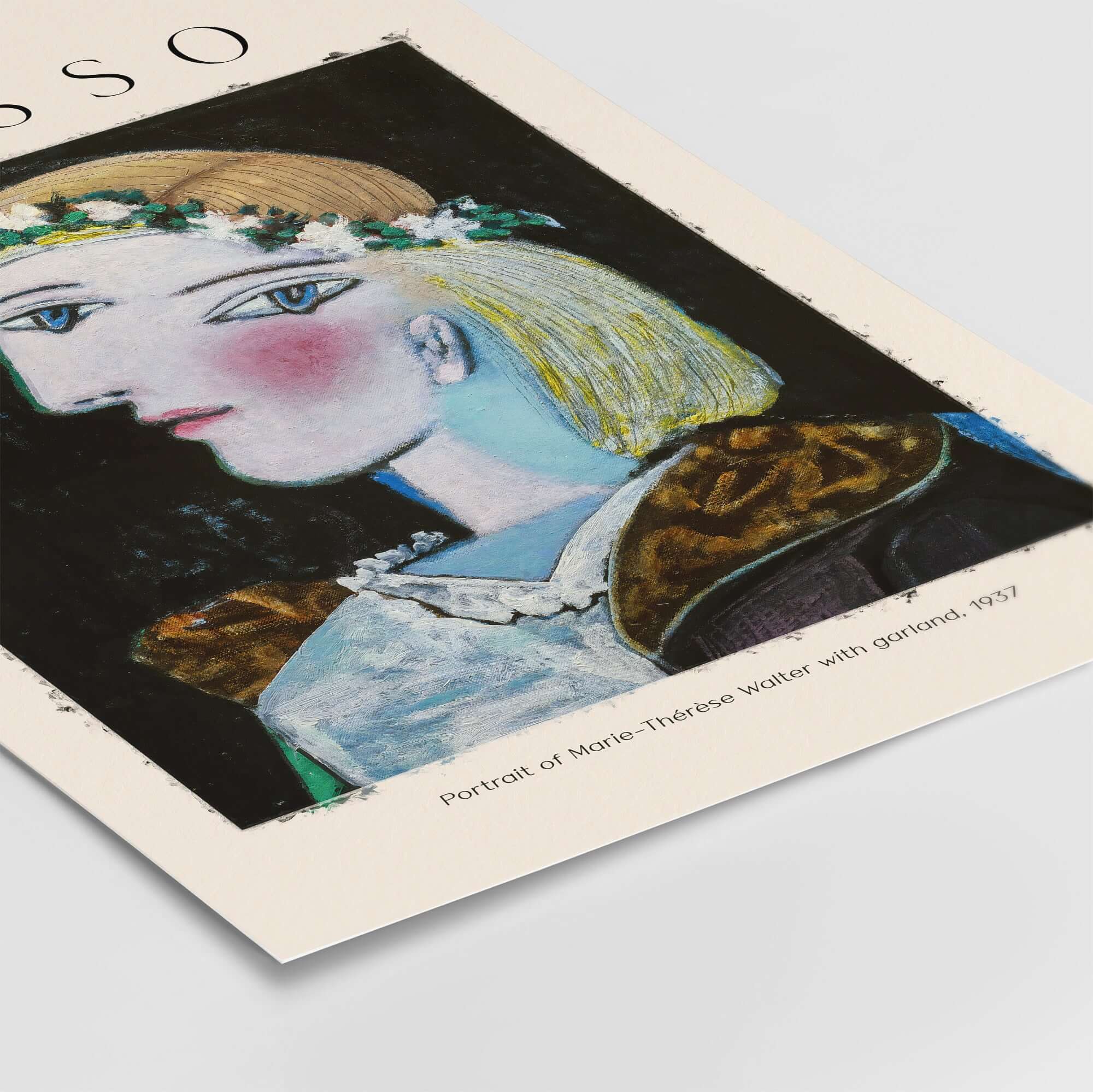 Picasso Portrait Marie Thérèse Walter Garland 1937 Art Print Cubist Woman Poster featuring Marie-Thérèse's profile.