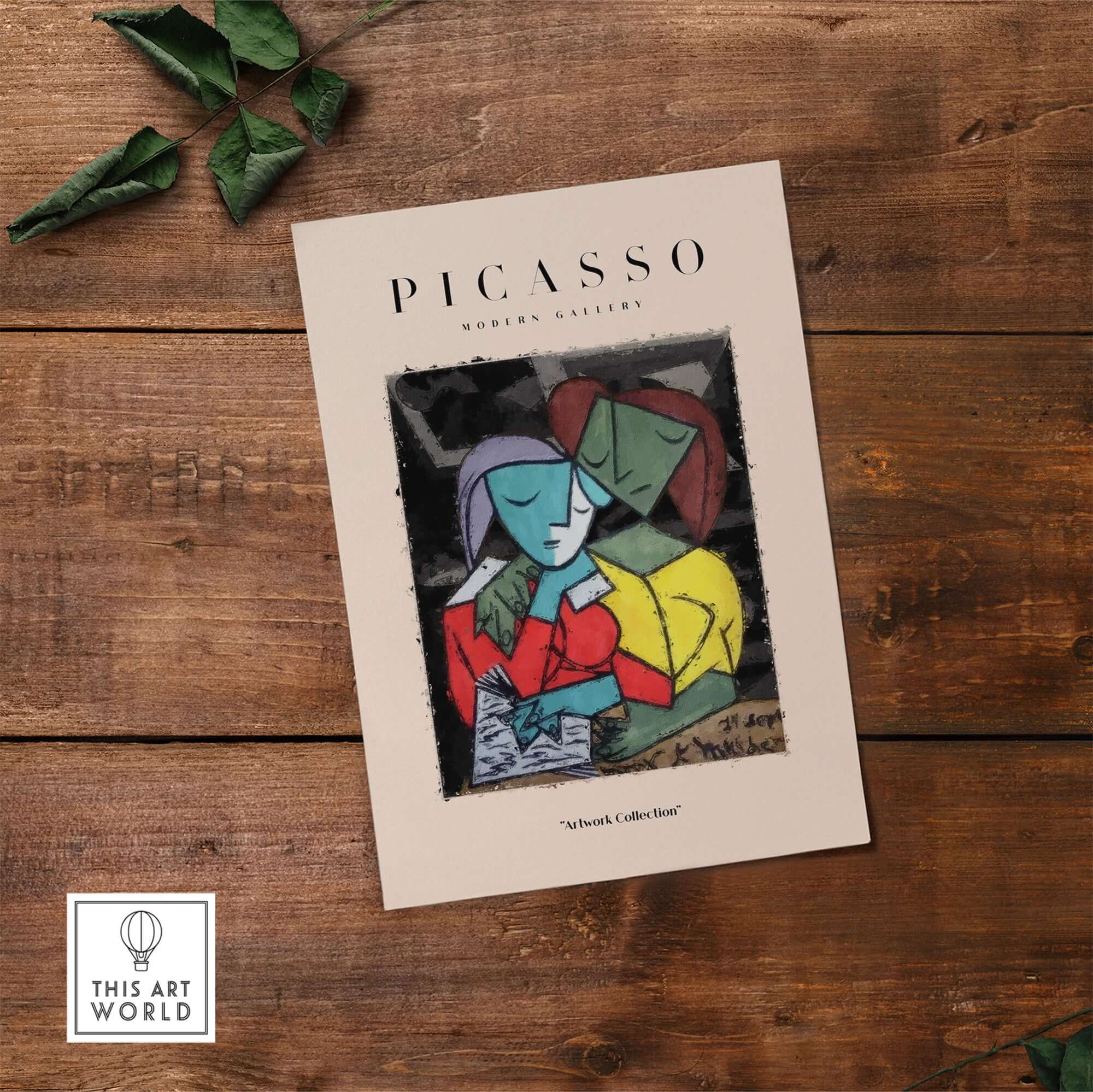 Picasso Reading Couple Abstract Figures Art Print Cubist Poster Artwork Collection featuring two abstract figures in bold colors.