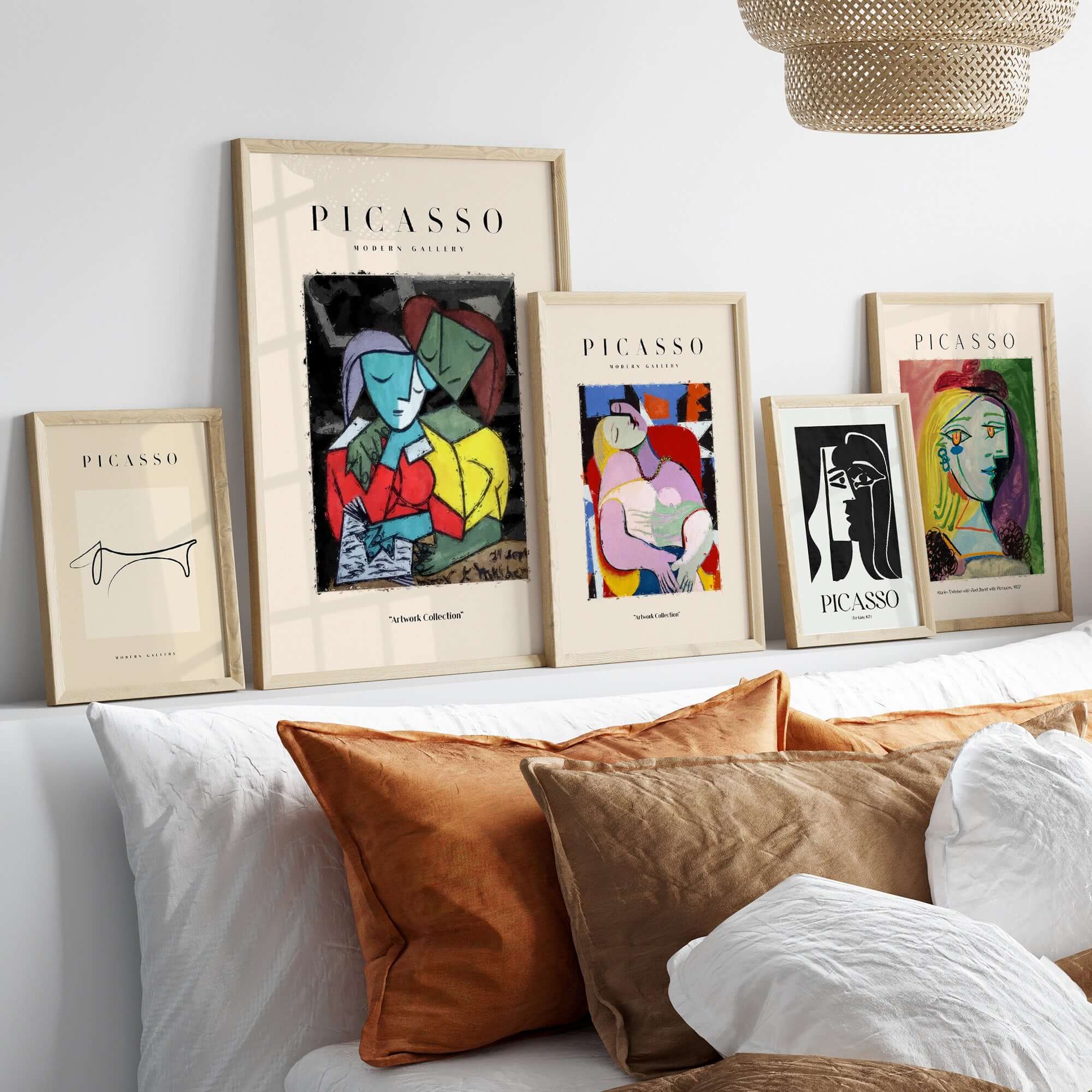 Picasso Reading Couple Abstract Figures Art Print Cubist Poster Artwork Collection displayed in modern interior decor.