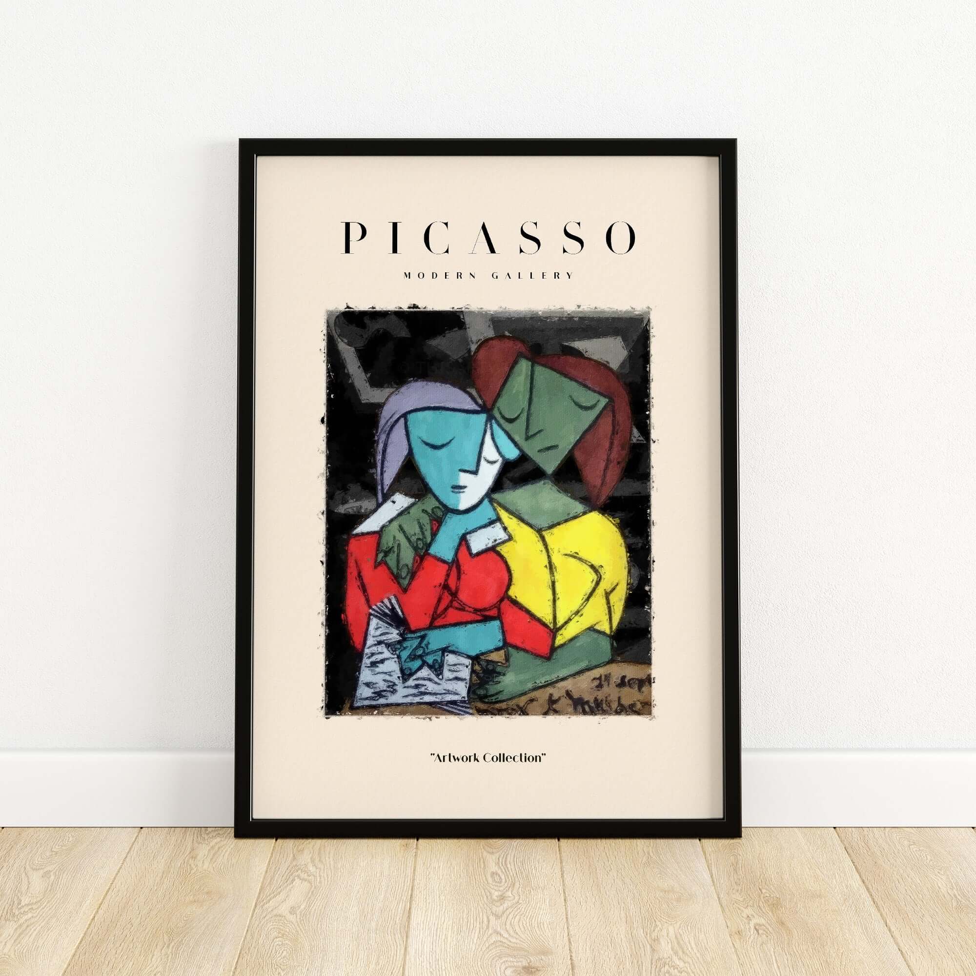 Picasso Reading Couple Abstract Figures Art Print Cubist Poster Artwork Collection featuring dual abstract figures.