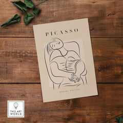 Picasso Reclining Woman Necklace Line Art Figure Poster Modern Gallery Wall Art on wooden background