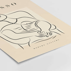 Picasso Reclining Woman Necklace Line Art Figure Poster Modern Gallery Wall Art featuring a minimalist sketch of a woman.