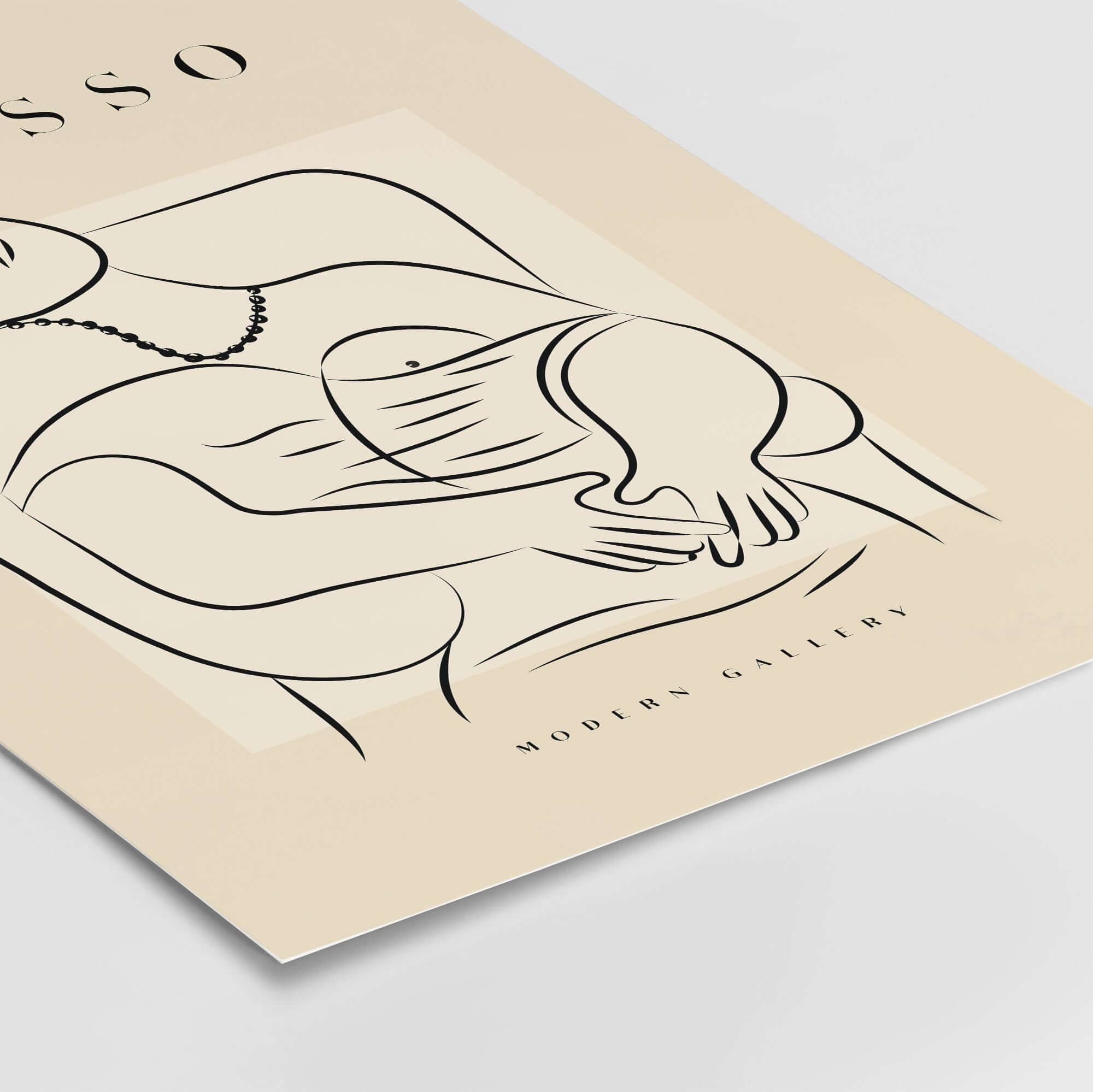 Picasso Reclining Woman Necklace Line Art Figure Poster Modern Gallery Wall Art featuring a minimalist sketch of a woman.
