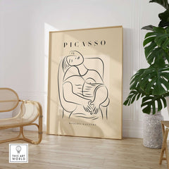Picasso Reclining Woman Necklace Line Art Figure Poster Modern Gallery Wall Art in stylish interior setting