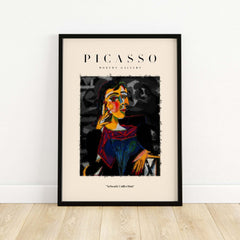 Picasso Seated Woman Cubist Portrait Art Print Modern Gallery Artwork Poster displayed on a wall.