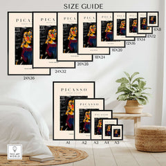 Size guide for Picasso Seated Woman Cubist Portrait Art Print Modern Gallery Artwork Poster in various dimensions