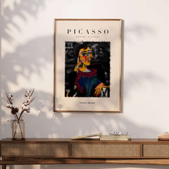Picasso Seated Woman Cubist Portrait Art Print Modern Gallery Artwork Poster displayed on a wall in a stylish interior.
