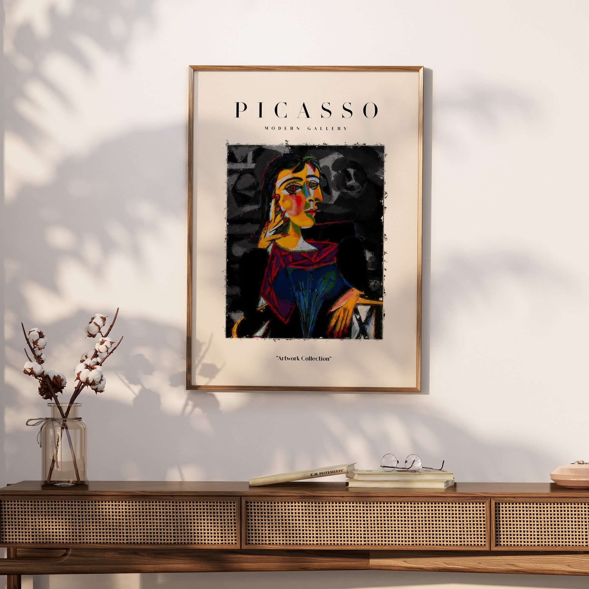 Picasso Seated Woman Cubist Portrait Art Print Modern Gallery Artwork Poster displayed on a wall in a stylish interior.