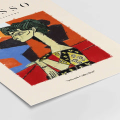 Picasso Seated Woman Profile Cubist Art Print Patterned Dress Poster Artwork Collection featuring a seated woman in profile.