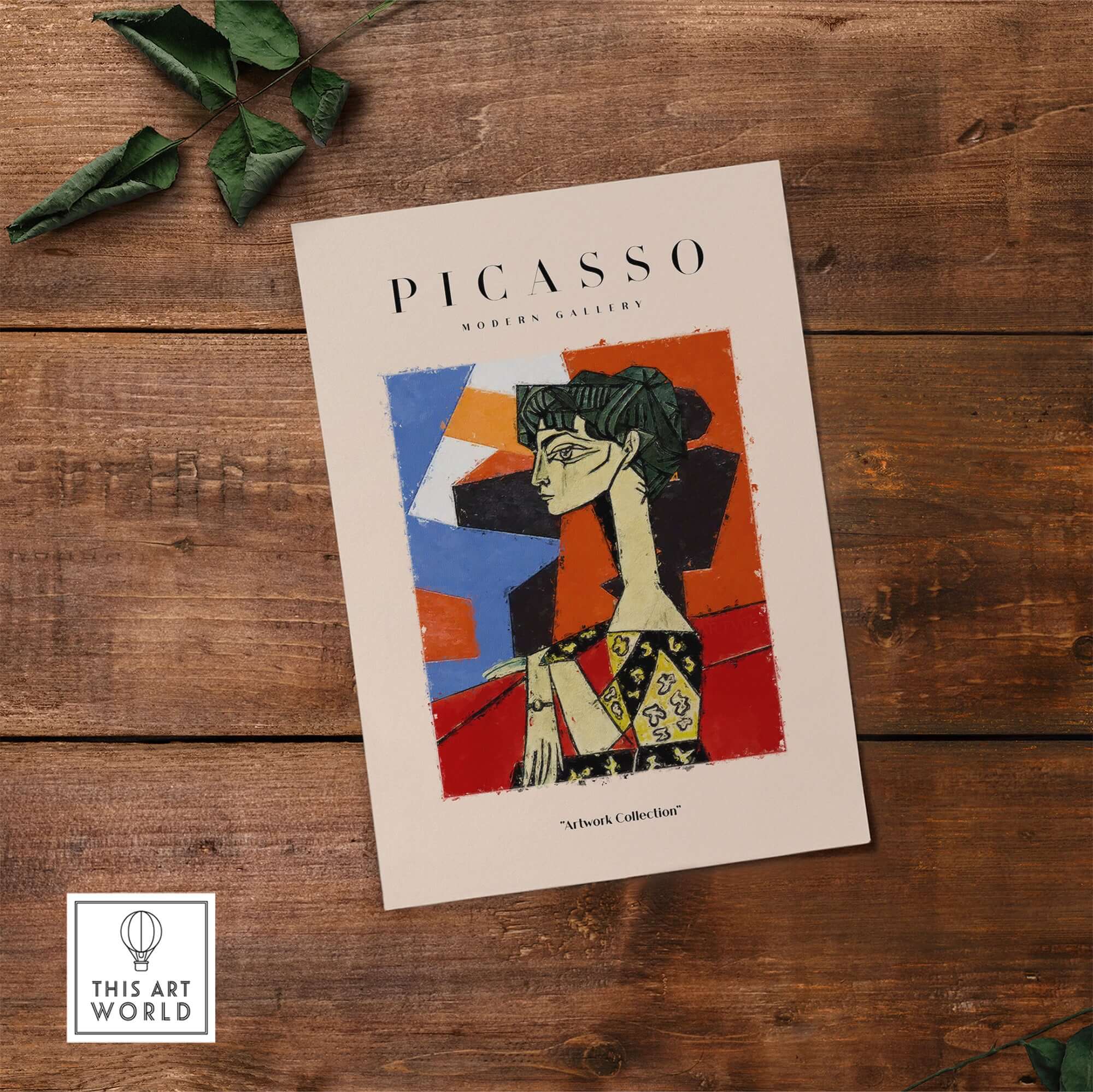 Picasso Seated Woman Profile Cubist Art Print Patterned Dress Poster Artwork Collection featuring a seated woman in bold colors.