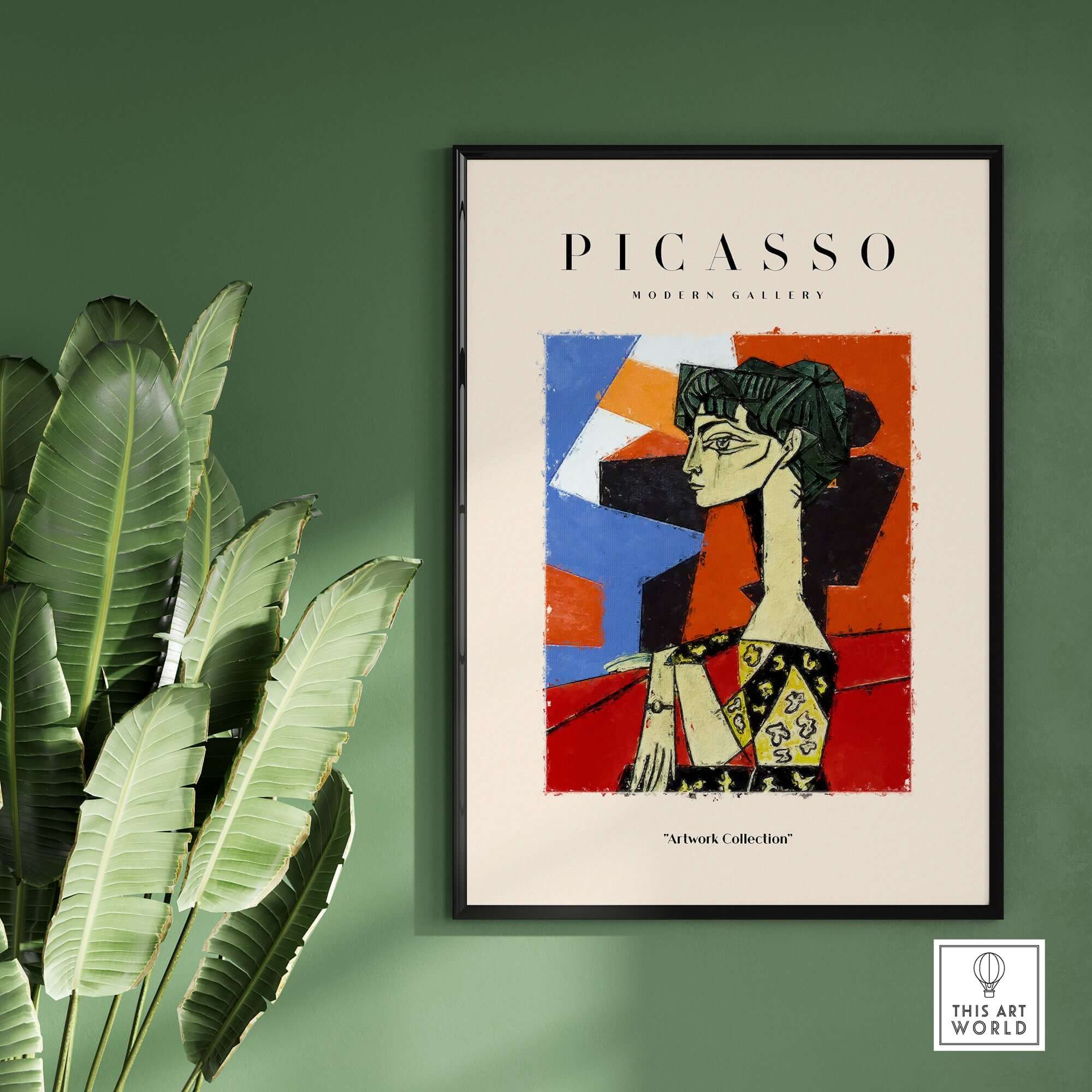 Picasso Seated Woman Profile Cubist Art Print Patterned Dress Poster Artwork Collection featuring a geometric design.