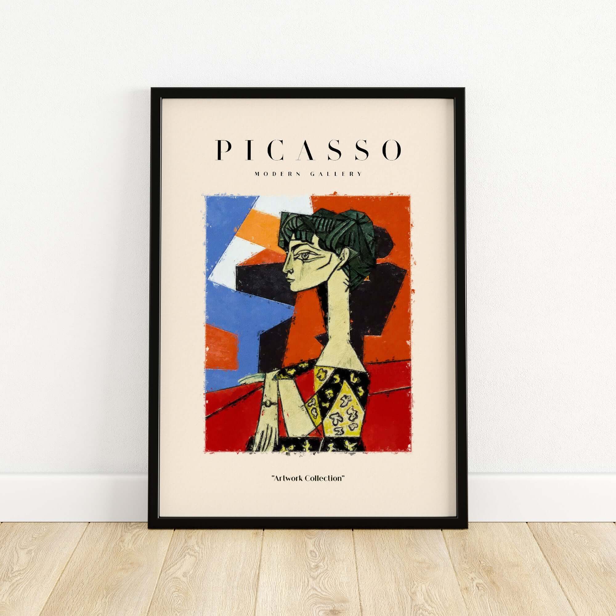 Picasso Seated Woman Profile Cubist Art Print Patterned Dress Poster Artwork Collection in a modern frame