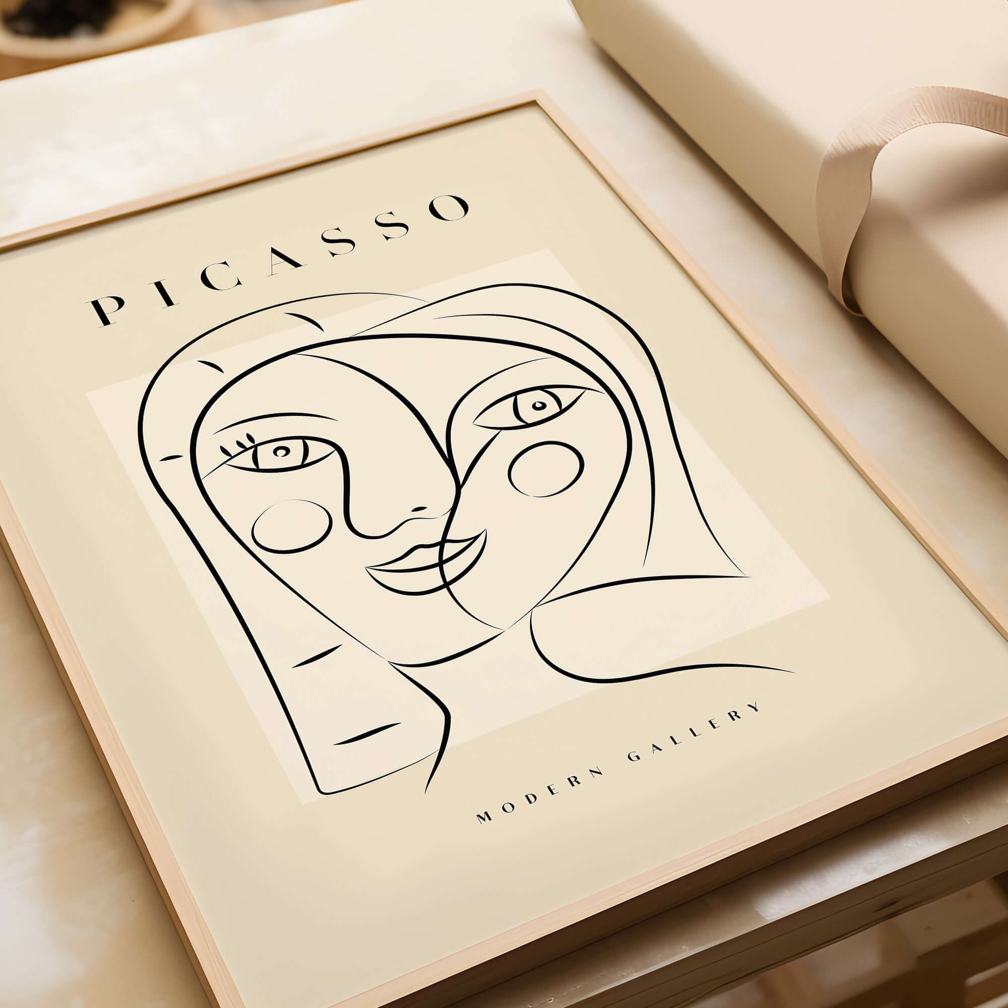 Picasso Smiling Double Face Abstract Portrait Line Art Modern Gallery Poster Print showcasing playful abstract composition.