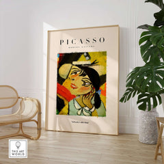 Picasso Smiling Woman Abstract Portrait Poster Cubist Style Artwork Print Modern Gallery displayed in stylish interior