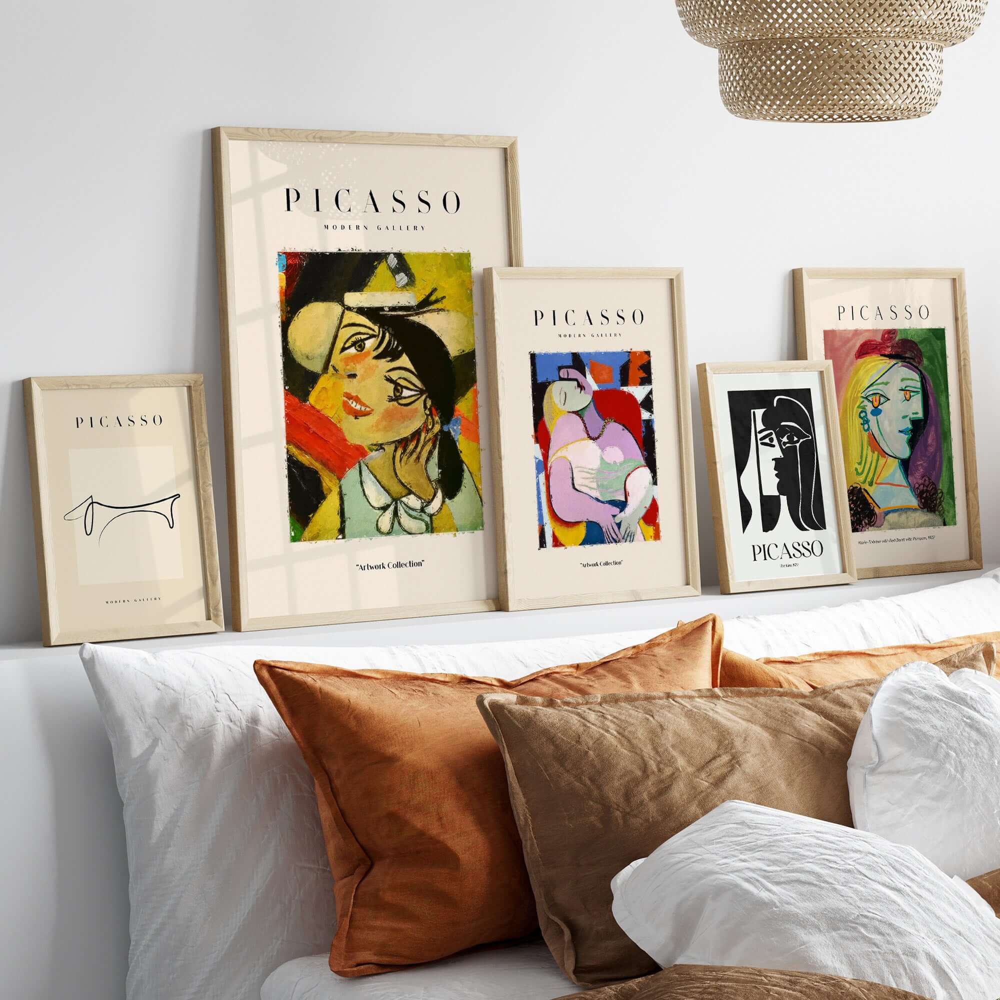 Picasso Smiling Woman Abstract Portrait Poster Cubist Style Artwork Print Modern Gallery displayed in a contemporary home setting.